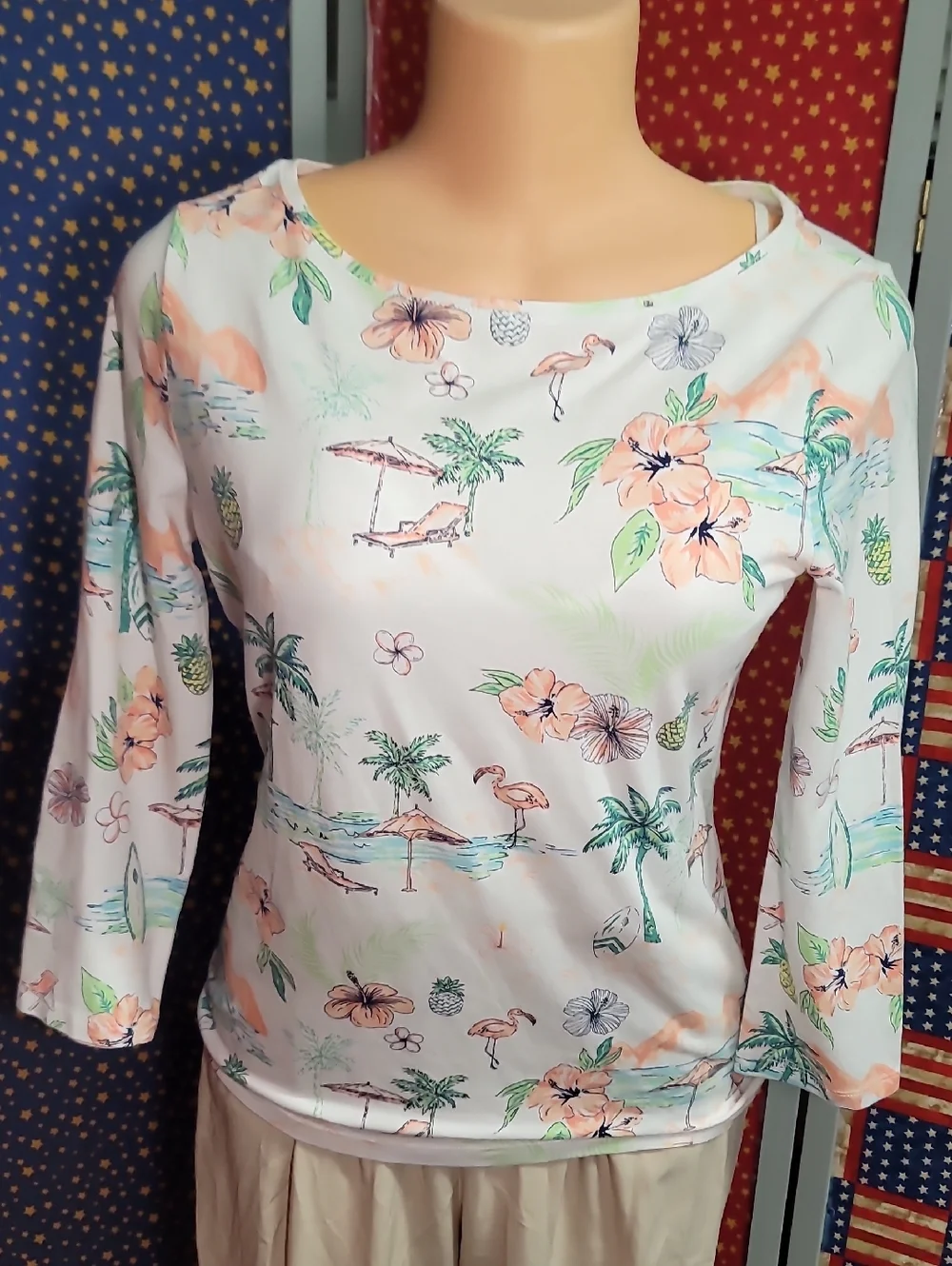 Talbots White Tropical Floral Long Sleeve Tee - Picture 1 of 4